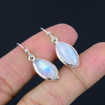 Naturaalne vikerkaarekuukivi Gemstone 925 Sterling H&otilde;be Marquise Kuju K&auml;sit&ouml;&ouml; Ripats K&otilde;rvar&otilde;ngad Ehted S&otilde;brap&auml;eva Kingitus Naistele & T&uuml;drukutele white