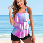 Naiste &otilde;lapaeltega ujumistrikoo Must Shadow Print Bikini Tankini ujumistrikoo S valge