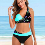 Naiste &otilde;lapaeltega ujumistrikoo Half Fireworks Print Bikini Tankini ujumistrikoo S sinine