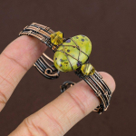 Natural Stichtite Stone Gemstone Copper Wire Wrap Cuff Bangle Adjustable w0a82