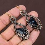 Looduslik Must Obsidiaan Kivist K&auml;sit&ouml;&ouml;na Valmistatud Vasest Traadiga &Uuml;mbritsetud K&otilde;rvar&otilde;ngas 2.76 U7E22