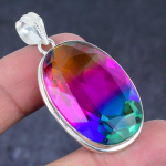 Natural Bi Tourmaline Gemstone Handmade 925 Sterling Silver Pendant 2.05 n8m86