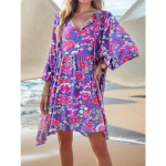 Kevad-suvi vaba aja pikkade varrukatega p&uuml;hade lilledega tr&uuml;kitud kleit Ranna lahtised l&uuml;hikesed kleidid S lilla