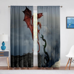 Fantaasiakeskaegne Draakoni T&uuml;llkardin Magamistoa Kodu Elutoa Kunstiline Kaunistus &Scaron;ifoonist L&auml;bipaistev Voile K&ouml;&ouml;giakna Kardin 1 PCS W100XH250cm&Grommet Top gray