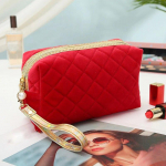 Uus Velvet naiste kosmeetikakotid Clutch k&auml;ekott Kaasaskantav lukuga reisitelefoni hoiukotid Vintage meigikott t&uuml;drukule punane