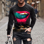 Moodne meeste t-s&auml;rk 3D pealuu leekprintiga graafilised t-s&auml;rgid Pikkade varrukatega &uuml;mmargune kaelus Meeste riided T&auml;nava isikup&auml;ra y2k topid 5XL