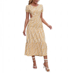 Naiste seljata kleidid Vabaaja Boheemi &uuml;mmarguse kaelusega l&uuml;hikeste varrukatega kleidid Kihilise kandiga kleidid Puhkusekleidid L roheline