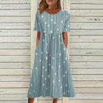 Naiste vabaajakleidid Tr&uuml;kitud kleidid Suvekleidid Tr&uuml;kitud plisseeritud &uuml;markaelusega Midikleidid Klassikalised v&auml;likleidid Igap&auml;evased l&uuml;hikeste varrukatega lahtised kleidid L sinine