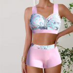 Naiste ujumisriided Tankini 2-osaline ujumistrikoo, roosad kumerad lilled, prinditud ujumiskost&uuml;&uuml;mid S roosa