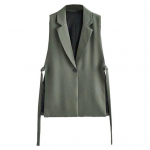 Naiste vest varrukateta &uuml;he n&ouml;&ouml;biga alla keeratava kraega kardigan V &uuml;hev&auml;rviline &otilde;huke igap&auml;evane kaelus vabaaja riietus OL M roheline