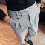British Style Men High Waist Dress Pants Autumn Solid Color Casual Trousers Slim Fit Formal Suit Pants Fashion Men Clothing 36 hall