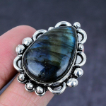Labradorite Gemstone Handmade 925 Steling Silver Gift Jewelry Ring Size 8.5 i3a11