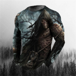 3D-printimine O-kaelusega pikad varrukad Plus Size T-s&auml;rk Meeste riided Retro meeste pikkade varrukatega T-s&auml;rk Skull Long T-s&auml;rk Meeste T&auml;nav 2XL
