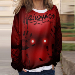 Naiste vabaajamood Halloweeni tr&uuml;kitud pikkade varrukatega O-kaelusega kampsun, kihiline pullover L must