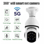 5G WIFI-valve 360&deg; P&ouml;&ouml;ramine Automaatne j&auml;lgimine Panoraamkaamera Juhtmeta E27 PTZ-kaamera CCTV IR Night Vision Motion Detection Kahesuunaline heli valge