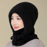 Talvine soe m&uuml;ts Sallmask Integreeritud m&uuml;ts Naiste paksendatud soe &uuml;hes t&uuml;kis m&uuml;ts Kunstk&uuml;&uuml;liku karusnahast kootud villane m&uuml;ts only hat