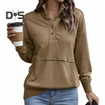 S&uuml;giskevadine naiste dressipluus, poollahtine krae, &uuml;hev&auml;rviline lahtine pullover, suurte taskutega, elastsete k&auml;tistega OL igap&auml;evane t&ouml;&ouml;tupp S