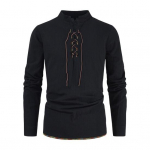 Kevad-s&uuml;gis meeste s&auml;rk, pits-up kaelus, pikad varrukad, &uuml;hev&auml;rvilised lahtised retro keskaegsed keskmise pikkusega vabaaja kontoritopsid S must