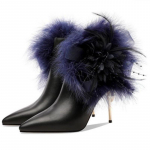 Naiste moes tikk-puuvillased saapad Talvised uued terava otsaga, k&uuml;ljega, t&otilde;mblukuga, sulgedega Temperament k&otilde;rge kontsaga poolsaapad 34 must