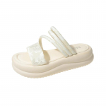 Disain Avatud varbaga naiste sandaalid Suvine mood Kitsa rihmaga kleidikingad Platvormkiilkonts Kontsaga Naiste pahkluurihmaga Gladiaator Sandalias 35 beež