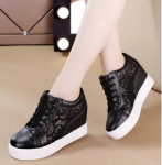 Moodne naiste hingav pits, k&otilde;rgust suurendavad tossud, kiilu platvorm vabaaja spordijalatsid Kevad 5 cm k&otilde;rged kontsad tennisepuksid HOT 4.5 must