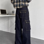 Ameerika High Street Jeans Meeste S&uuml;gis Trendikas Br&auml;nd Ins L&otilde;dvad Laiad Sirged P&uuml;ksid Veidi Laienevad P&uuml;ksid 3XL tumesinine v&auml;rv