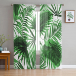 Plant Green Palm Leaf L&auml;bipaistvad kardinad Elutoa aken T&uuml;llkardinad Magamistoa K&ouml;&ouml;gi jaoks Kodukaunistus Voile kardinad W135 x H115cm x1&Rod Pocket