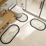Retro Bathroom Diatom Mud Floor Mat Three-Piece U-Shaped Toilet Mat Toilet Absorbent Non-Slip Foot Mat Entrance Door Mat 3pc40x80 50x80 50x55