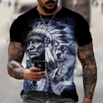 Indians Wolf 3D Prinditud Loom Lahe Naljakas Meeste T-s&auml;rk O-kaelusega l&uuml;hikeste varrukatega Suvine Oversized Tops T-s&auml;rk Mood Meeste/naiste riided S