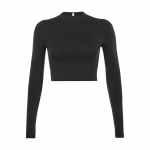 Soliidne Basic pikkade varrukatega naiste t-s&auml;rk vabaaja mustvalge moodne Crop top T-s&auml;rk Naiste moodne Korea t-s&auml;rk S must