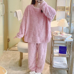 Talvised naiste soojad pidžaamakomplektid, korallveluurist pidžaamad, flanellist paksendatud multikatega pidžaamad, &uuml;lem&otilde;&otilde;dulised koduriided, &uuml;lem&otilde;&otilde;dulised pidžaamad 4XL roosa
