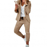 2 tk/komplekt Naiste mantlip&uuml;kste komplekt &Auml;rikomplekt pikkade varrukatega &uuml;hev&auml;rviline pingutusn&ouml;&ouml;r elastne v&ouml;&ouml;koht rev&auml;&auml;r Slim Fit p&uuml;ksid bleiser p&uuml;kste &uuml;likond M khaki