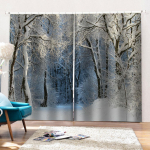 Talvised lumised metsakardinad, loodusmaastiku vaade, 3D-maastik, j&otilde;ulukardinad, elutuba, salong 120W243H&Hook