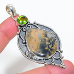 Ocean Jasper, Peridot Handmade 925 Sterling Silver Jewelry Pendant 2.99 o1o72