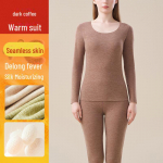 Naiste ka&scaron;miirist siidist termopesukomplekt &ndash; sametvoodriga all&auml;&auml;red ja &uuml;laosa s&uuml;giseks/talveks L khaki