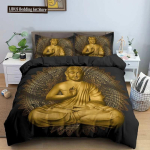 Buddha voodipesukomplekt India religioon Budism Meditatsioon Mandala tekikate Naeratav Buddha Lilleline pehme tekikate Kuninganna Kuninga suurus 70x133cm 2pcs black