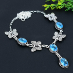 Natural Blue Topaz Gemstone Handmade 925 Sterling Silver Necklace 18 p0b60