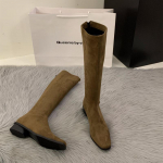 Disainer Vintage Naiste P&otilde;lvp&uuml;ksid Moodsad Ruudukujulised Madala Kontsaga Kingad Lakoonilised Kitsad Pikad Botas De Mujer 35 khaki