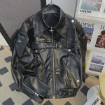 Meeste Ameerika Retro PU Nahkjakk - Vabaaja, Hip-Hopi stiilis, lukuga ja kraega, kevadeks ja s&uuml;giseks. 2XL
