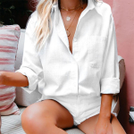 Kevadsuvised topid Naiste &uuml;hev&auml;rviline puuvillane linane s&auml;rk, n&ouml;&ouml;pn&ouml;&ouml;biga, pikkade varrukatega avara pluus S valge