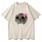 Kurb Hamster T-s&auml;rk Meeste O-kaelusega Puuvillane T-s&auml;rk Puuvillane Unisex Mood L&uuml;hikeste varrukatega Tees R&otilde;ivad Harajuku T&auml;navamood Topid S