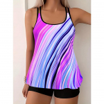 Suur Suurus Elegantne Tankini Komplekt Naiste Suur Suurus Bikiinikomplekt Tr&uuml;kimustriga Tankkleit Peo Ujumisriided 2-osaline Ujumistrikoo Komplekt 5XL sinine