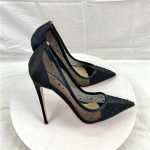 Kivid Naiste Patchwork Must Siidist T&uuml;ll Terava Ninaga K&otilde;rge Kontsaga Peokingad 8cm 10cm 12cm Elegantne Stiletto Pumbad 42 black