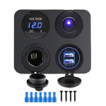 12V USB paneelipesa 4-&uuml;hes kahekordse USB-laadijaga l&uuml;litiga auto sigaretis&uuml;&uuml;taja pesa digitaalse voltmeetriga autole, paadile, veoautole, haagissuvilale sinine