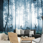 3D K&auml;sitsi Maalitud Sinine Mets Hirv Seinakleebis Laste Magamistuba Lasteaed Tapeet Kodu Kaunistus Fresko 200 cm(W) x 140 cm(H)