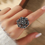 Vintage Must Kristallist Keskmise S&otilde;rme S&otilde;rmused Naistele Etnilised &Otilde;&otilde;nes Lillega Reguleeritavad S&otilde;rmused Liialdatud Peoehted Kingitus must