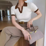 Prantsuse polokraega kontrastv&auml;rviline kootud kampsun naiste suvise temperamendiga, slim fit, l&uuml;hikeste varrukatega, &otilde;huke ja ni&scaron;&scaron; T-s&auml;rk-top M valge