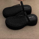 K&auml;snkoogipaksul tallal k&otilde;rge kontsaga &otilde;&otilde;nsa musta varba sandaalid naistele, suvised k&otilde;rgust suurendavad poolikud sussid 40 must