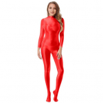 L&auml;ikiv naiste kehasukk Veniv Seksikas T&auml;ispikk Pikkade Varrukatega Kombinesoon Lukuga L&auml;ikiv Sile Leotard Catsuit Tantsupraktika Klubi Postitants 180cm punane