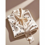 Elegantne Kvaliteetne Satiinist Polka Dots Mustriga S&auml;rk Naised Kontoridaam &Auml;ri-Casual &Scaron;ikk Pluus Paeltega V&ouml;&ouml;ri Pikkade Varrukatega Vaba &Uuml;laosa 3XL valge
